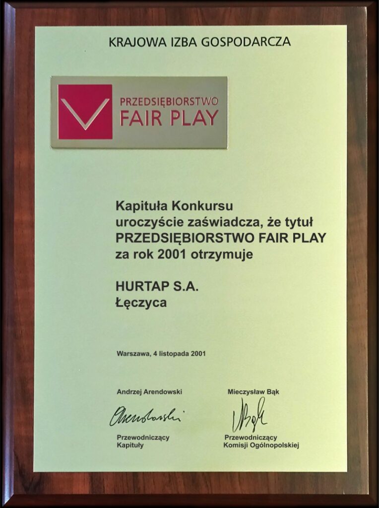 Tytuł „Przedsiębiorstwo Fair Play” 2001 (2001)