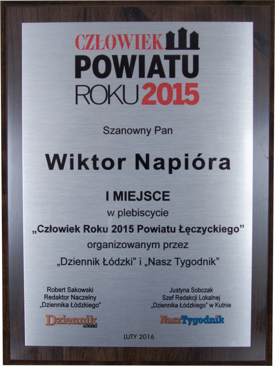 Wiktor Napióra Człowiekiem Roku 2015 Powiatu Łęczyckiego